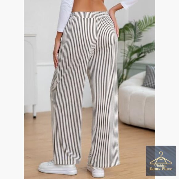 Lightweight Striped Pajama Pants High Waist Wide Leg Lounge Bottoms - Picture 3 of 7